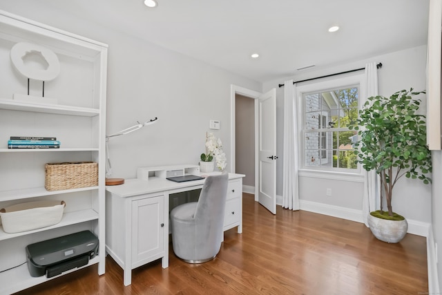 25 Conrad Rd, New Canaan, CT 06840 - home office with wood finished floors, baseboards, and recessed lighting