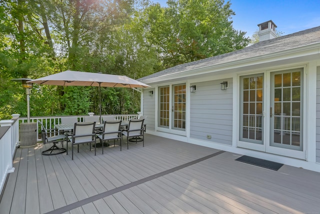 25 Conrad Rd, New Canaan, CT 06840 - wooden deck featuring outdoor dining space