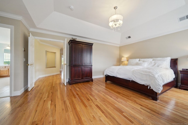 2 Tobins Ct, Danbury, CT 06810 - bedroom featuring light wood-type flooring, a chandelier, and a tray ceiling