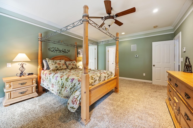 155 Garrigus Ct, Wolcott, CT 06716 - carpeted bedroom with ornamental molding, baseboards, a ceiling fan, and recessed lighting