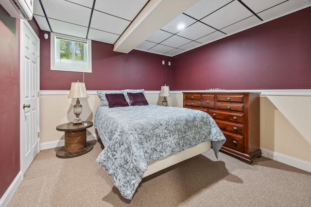 155 Garrigus Ct, Wolcott, CT 06716 - carpeted bedroom with baseboards, a drop ceiling, and a wall mounted air conditioner