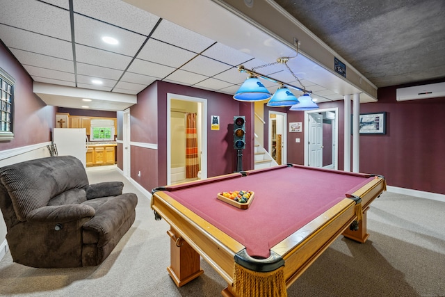 155 Garrigus Ct, Wolcott, CT 06716 - rec room featuring carpet flooring, a wall unit AC, billiards table, and baseboards