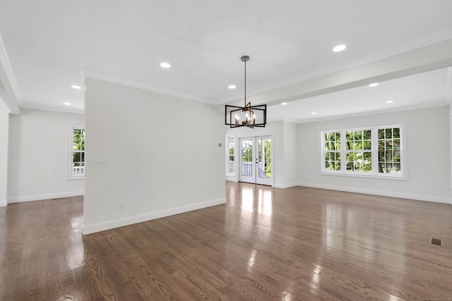 46 N Park St, Ellington, CT 06029 - spare room with crown molding, a chandelier, baseboards, wood finished floors, and recessed lighting