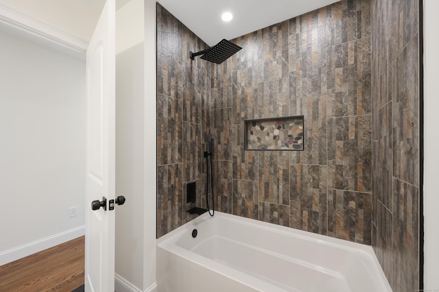 46 N Park St, Ellington, CT 06029 - full bath with baseboards, washtub / shower combination, wood finished floors, and recessed lighting