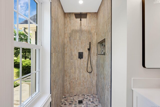 46 N Park St, Ellington, CT 06029 - bathroom with a tile shower and vanity