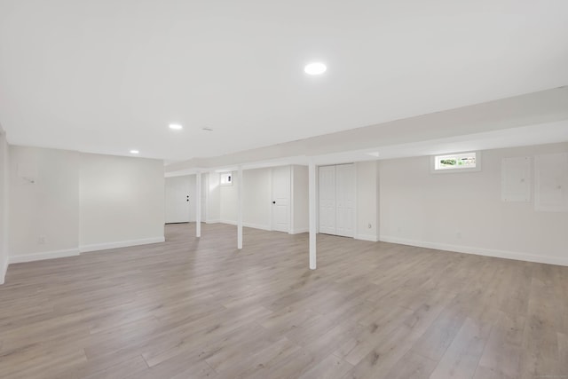 46 N Park St, Ellington, CT 06029 - below grade area with light wood-type flooring, baseboards, and recessed lighting