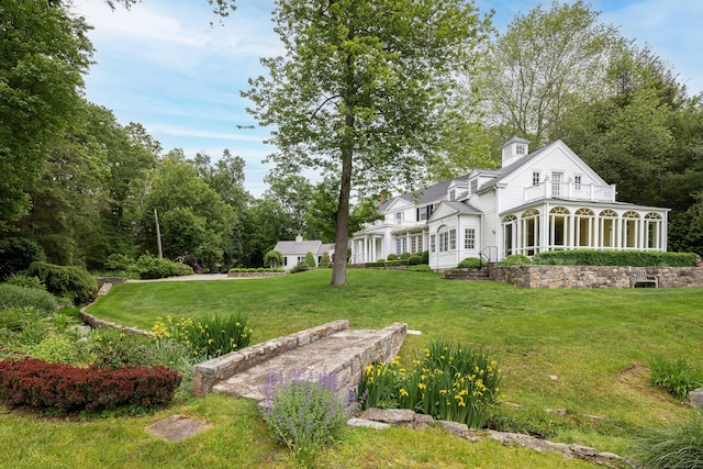 130 Easton Rd, Westport, CT 06880 - view of green lawn featuring a sunroom