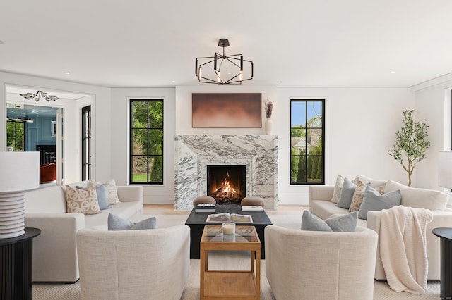 7 Dairy Rd, Greenwich, CT 06830 - living room featuring a chandelier and a fireplace