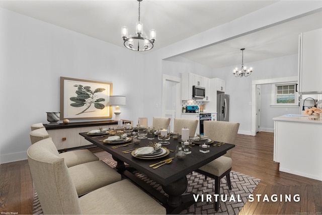 452 New Haven Ave, Derby, CT 06418 - dining room with a chandelier, baseboards, and dark wood finished floors