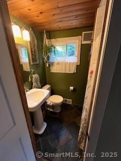 64 Hayes Rd, Simsbury, CT 06081 - full bath featuring wooden ceiling and curtained shower