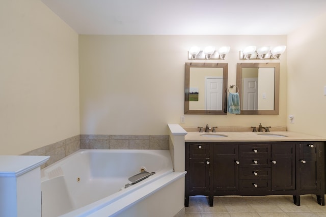 97 Spring Wood Ln, Bloomfield, CT 06002 - bathroom with double vanity, a jetted tub, and tile patterned flooring