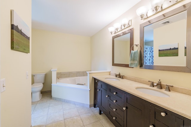 97 Spring Wood Ln, Bloomfield, CT 06002 - full bath featuring double vanity, toilet, tile patterned flooring, and a bath