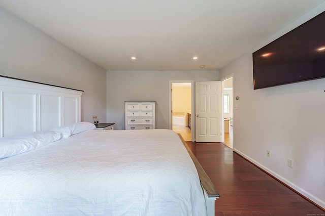 97 Spring Wood Ln, Bloomfield, CT 06002 - bedroom featuring dark wood-style floors, recessed lighting, connected bathroom, and baseboards