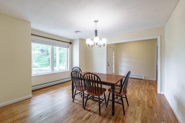 97 Spring Wood Ln, Bloomfield, CT 06002 - dining area with baseboard heating, a chandelier, wood finished floors, and baseboards