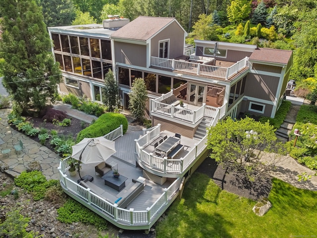 227 Dublin Hill Rd, Southbury, CT 06488 - back of property with a deck, a balcony, and stairway