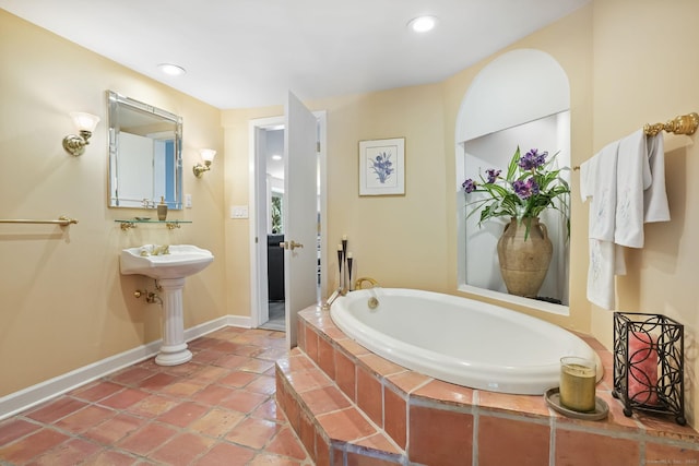 227 Dublin Hill Rd, Southbury, CT 06488 - full bathroom featuring a garden tub, baseboards, recessed lighting, and tile patterned floors