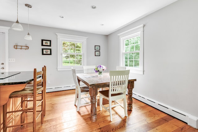 91 Bart Rd, Monroe, CT 06468 - dining area with a baseboard heating unit, healthy amount of natural light, light wood-style floors, and recessed lighting