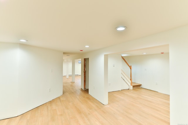 792 Cornwall Ave, Cheshire, CT 06410 - spare room featuring stairway, recessed lighting, light wood finished floors, and a baseboard radiator