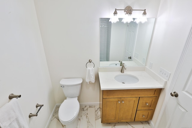 792 Cornwall Ave, Cheshire, CT 06410 - bathroom with toilet, marble look tile flooring, vanity, and baseboards