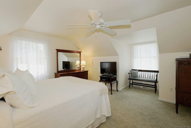 110 Cottage St, Trumbull, CT 06611 - bedroom featuring vaulted ceiling, light carpet, baseboards, and a ceiling fan