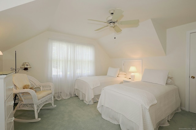110 Cottage St, Trumbull, CT 06611 - bedroom featuring light carpet, vaulted ceiling, and a ceiling fan