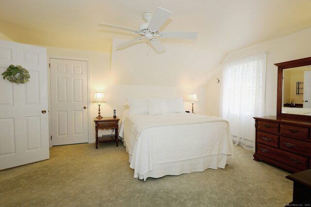 110 Cottage St, Trumbull, CT 06611 - bedroom featuring lofted ceiling, light colored carpet, and ceiling fan