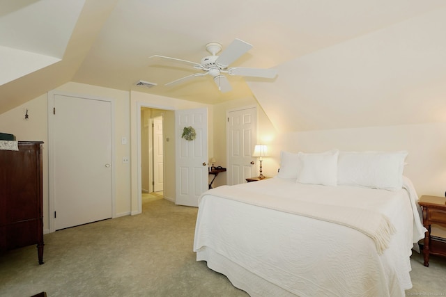 110 Cottage St, Trumbull, CT 06611 - bedroom with light colored carpet, vaulted ceiling, and a ceiling fan