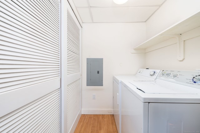 237 Fern St Apt 206W, West Hartford, CT 06119 - laundry room featuring electric panel, washing machine and clothes dryer, and light wood finished floors