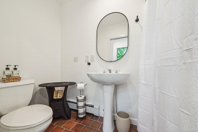6 Downe Ln, Wilton, CT 06897 - bathroom featuring toilet, tile patterned flooring, a baseboard radiator, and a sink