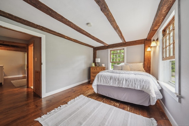 6 Downe Ln, Wilton, CT 06897 - bedroom featuring beam ceiling, wood-type flooring, and baseboards