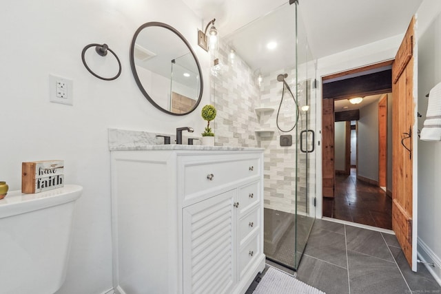 6 Downe Ln, Wilton, CT 06897 - full bath featuring vanity, a stall shower, and toilet
