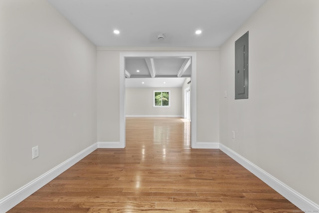 73 Nedobity Rd, Haddam, CT 06441 - empty room with light wood-style flooring, electric panel, recessed lighting, and baseboards
