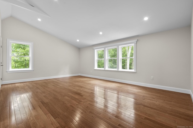 73 Nedobity Rd, Haddam, CT 06441 - empty room featuring vaulted ceiling, hardwood / wood-style floors, baseboards, and recessed lighting
