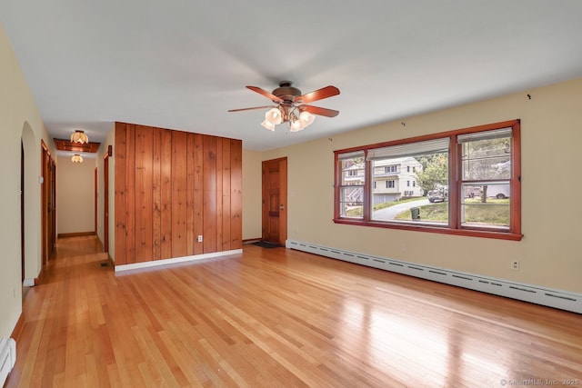 38 Craig Ave, Southington, CT 06489 - unfurnished room featuring light wood finished floors, a baseboard heating unit, baseboards, and wood walls