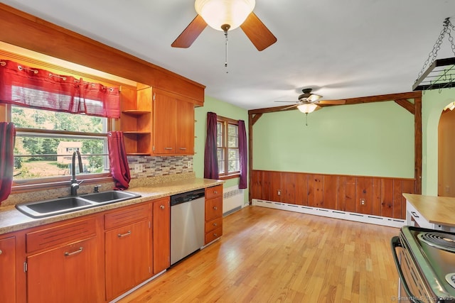 38 Craig Ave, Southington, CT 06489 - kitchen with dishwasher, a sink, a ceiling fan, range with electric cooktop, and a baseboard heating unit