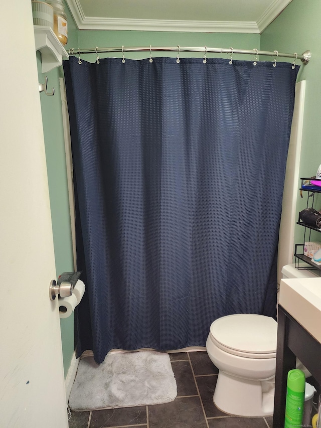 4 Lynn Ln, Windsor Locks, CT 06096 - full bathroom with toilet, tile patterned floors, crown molding, a shower with curtain, and vanity