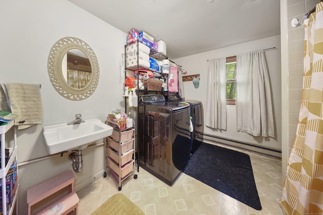 408 Reservoir Rd, Southbury, CT 06488 - laundry room with separate washer and dryer, a baseboard radiator, and baseboards