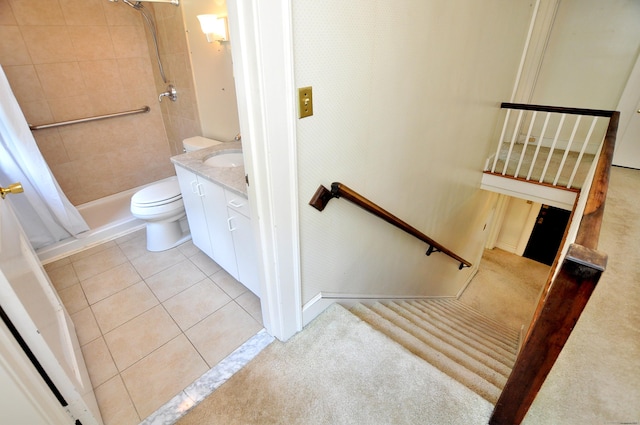 27 Prospect St, Bloomfield, CT 06002 - bathroom with toilet, tiled shower, vanity, and tile patterned flooring
