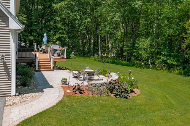 113 Charles St, Tolland, CT 06084 - view of grassy yard with a patio, a deck, and stairs