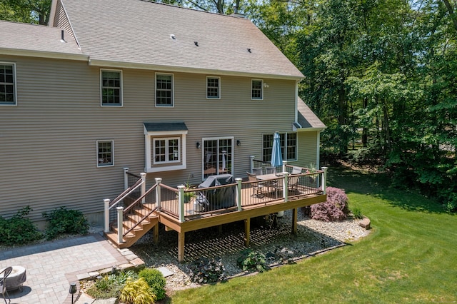 113 Charles St, Tolland, CT 06084 - rear view of property with a lawn, a patio area, a wooden deck, and outdoor dining area