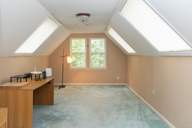613 Ridgewood Rd, Middletown, CT 06457 - unfurnished office with carpet flooring, a skylight, baseboards, and vaulted ceiling