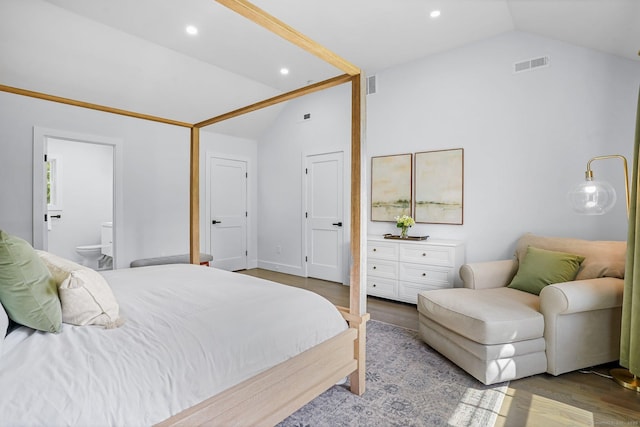 37 Highgate Rd, Trumbull, CT 06611 - bedroom featuring vaulted ceiling, wood finished floors, recessed lighting, and ensuite bath