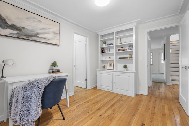 182 5th St, Stamford, CT 06905 - home office featuring light wood finished floors, crown molding, and baseboards