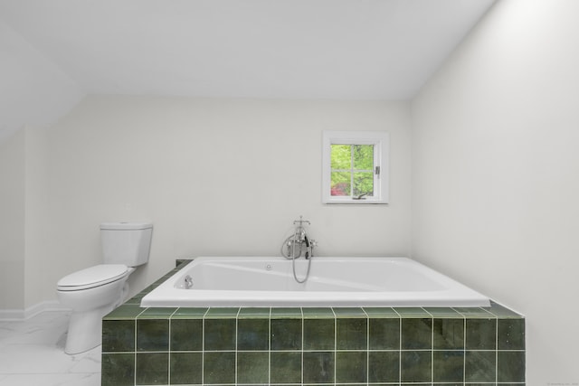 182 5th St, Stamford, CT 06905 - bathroom with toilet, a garden tub, and marble finish flooring