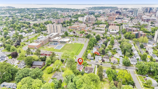 182 5th St, Stamford, CT 06905 - aerial overview of property's location with nearby urban area