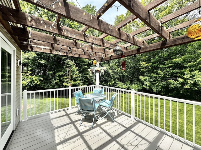 273 New London Rd, Colchester, CT 06415 - deck with outdoor dining space, a lawn, and a pergola