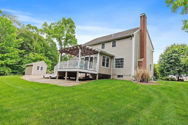 273 New London Rd, Colchester, CT 06415 - rear view of property featuring a pergola, a chimney, a yard, and a wooden deck