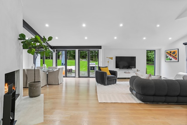 23 Wyndover Ln N, Stamford, CT 06902 - living area featuring healthy amount of natural light, light wood-type flooring, a large fireplace, and recessed lighting