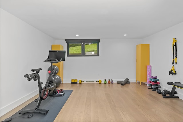 23 Wyndover Ln N, Stamford, CT 06902 - workout room with wood finished floors, recessed lighting, and baseboards