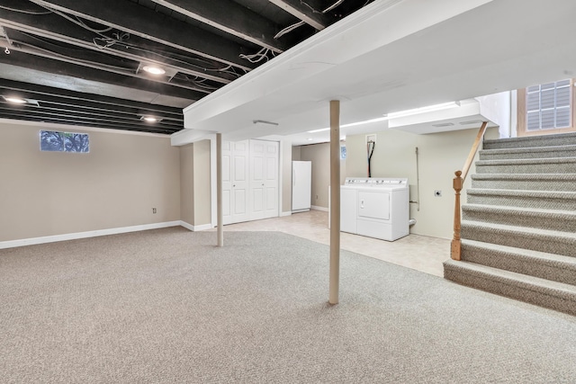 855 Stratford Rd, Stratford, CT 06615 - below grade area with separate washer and dryer, stairs, and carpet flooring